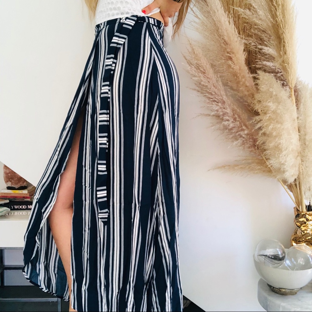 SMYM MUMU Navy White Siren Stripe Maxi Skirt Small - Picture 4 of 8
